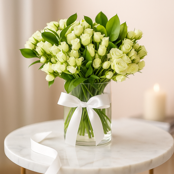 Purity MiniRoses on a Glass Vase