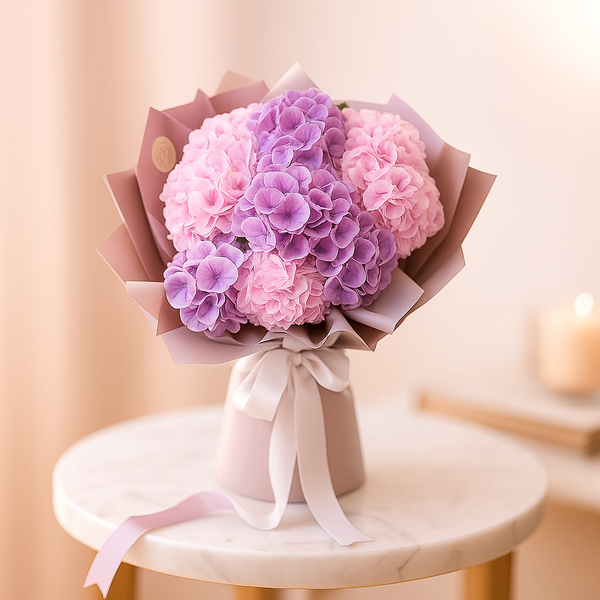 Lovely Pink & Purple Hydrangea Hand Bouquet