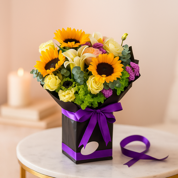 Purple & SunFlower Mixed Fresh Flower Arrangement