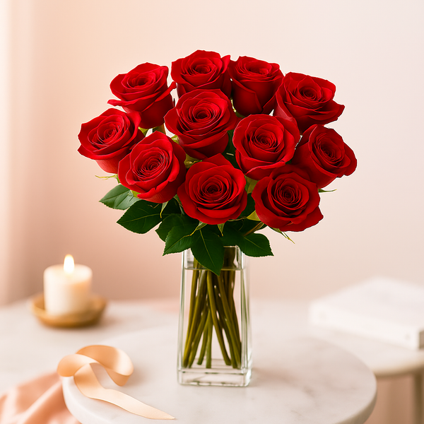 12 Stunning Roses in Vase