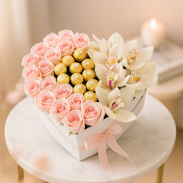 Pink Heart Love Choco & Flower Arrangements