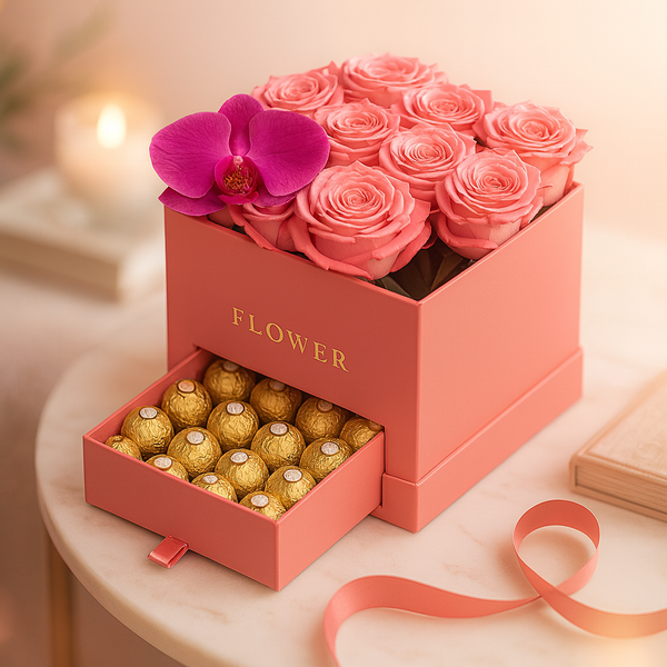 25 Pink Fresh Roses Arrangement with Ferrero Chocolate