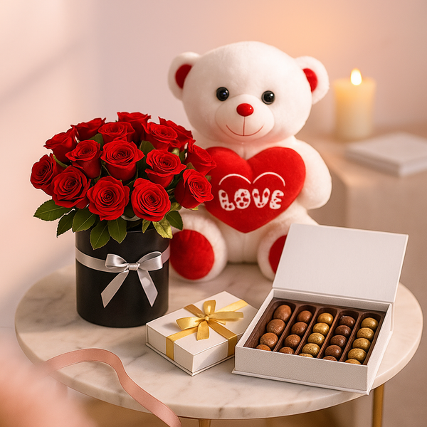 24Red Roses White Teddy Choco Love Combo - 3 in 1