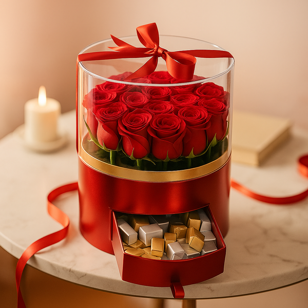 Elegant Red Roses & Patchi Chocolate Gift Set