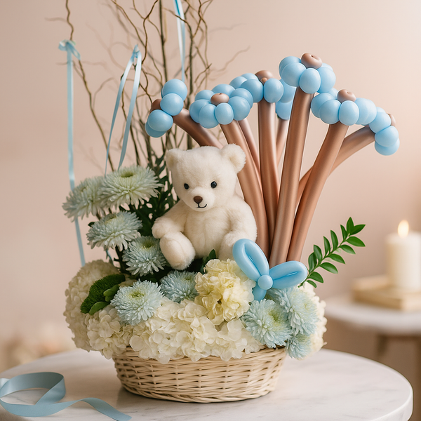 New Baby Boy Flower & Balloon