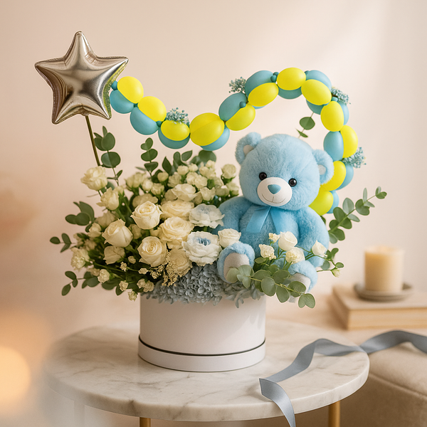 Twinkle Star Baby Boy Blue Teddy Flower Balloon Arrangement