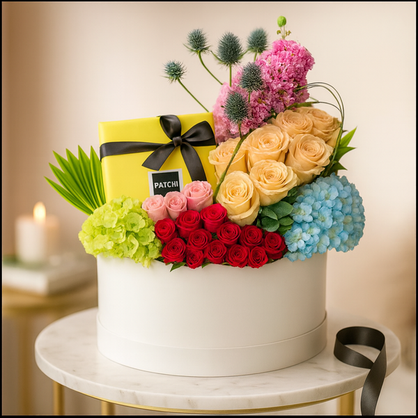 All Occasion Mixed Fresh Flower Arrangement with Patchi Chocolate