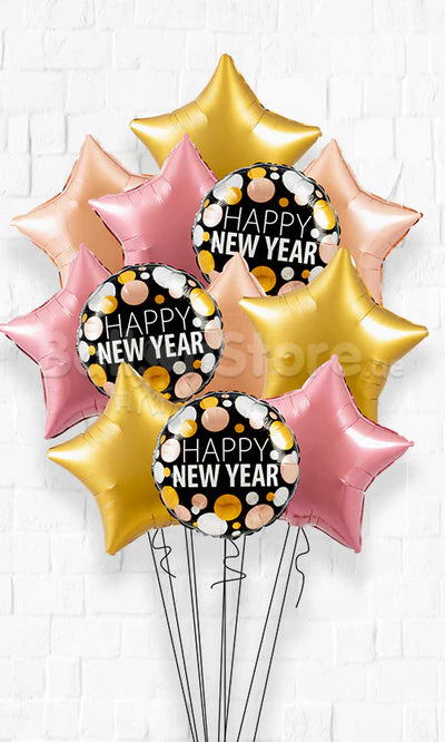 Rose Gold Happy New Year Inflated Foil Balloon Bouquet With Weigh