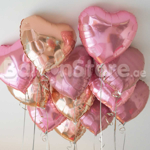 Rose Gold & Pink Heart Foil  Helium Balloons - 12count