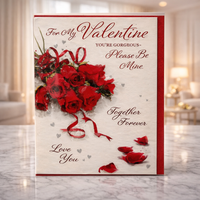 Valentine greeting card printed For My Valentine with painted red roses
