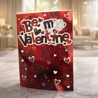 Valentine greeting card in red printed Be My Valentine, covered with hearts