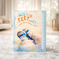 Baby boy greeting card printed His Tiny Feet Will Make Your Heart Sing