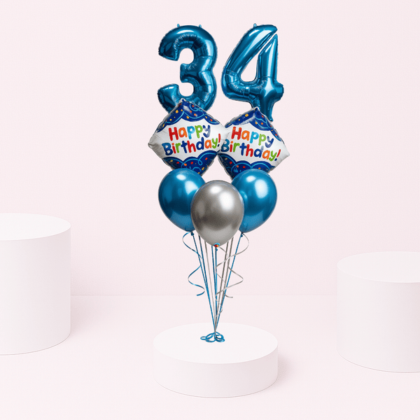 TWO NUMBER BIRTHDAY SCRIBBLE CHROME BALLOON BOUQUET