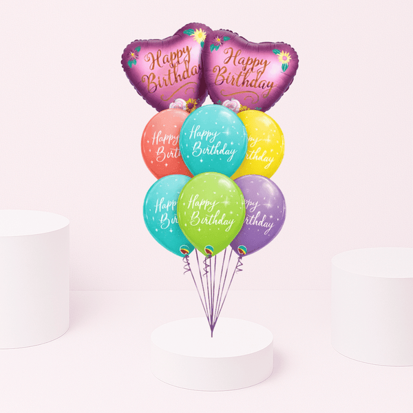 BIRTHDAY SATIN HEARTS BIRTHDAY ELEGANT SPARKLE BALLOON BOUQUET