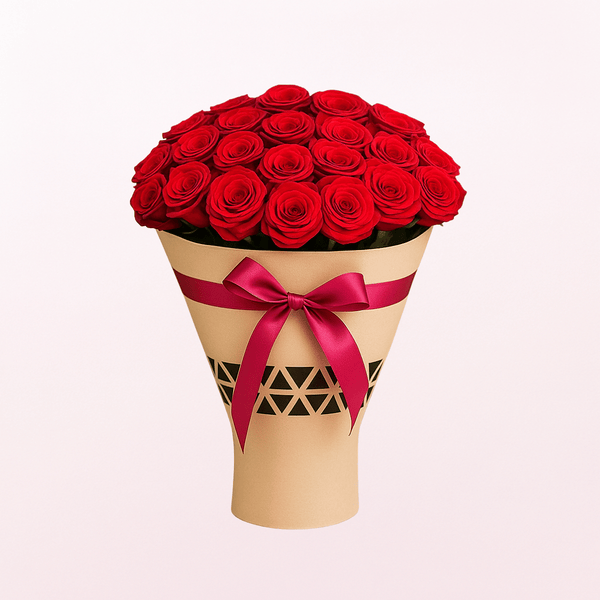 Lovely Red Roses Fresh Flower Hand Bouquet Cream HolderWrapper