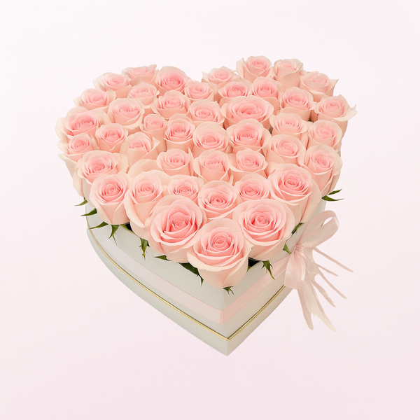 Pink Roses Heart Box Flower Arrangement 41Pink Roses