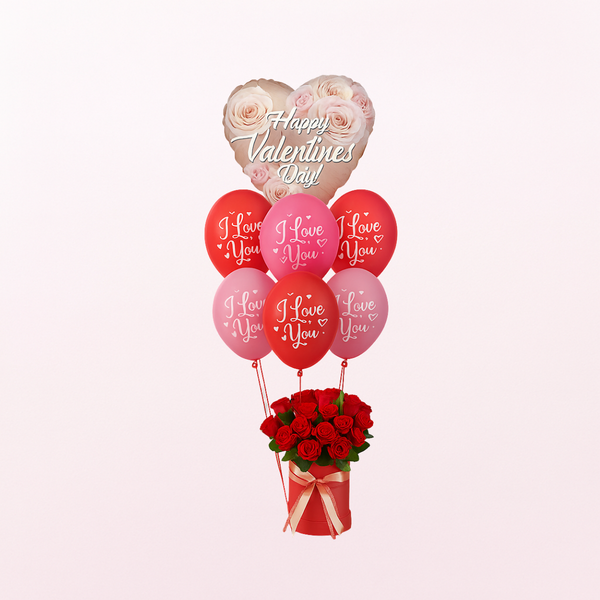 HVD Rose Gold Love You Balloons 18 Roses Valentine Combo - 2 In 1