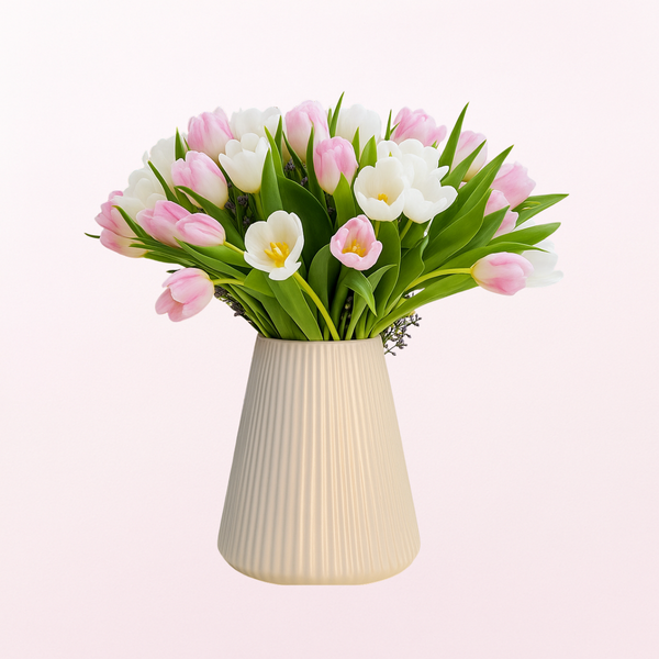 Elegance and Style Tulip Arrangement on a Glass Vase  PRE-ORDER 1DAY in advance - with Logo