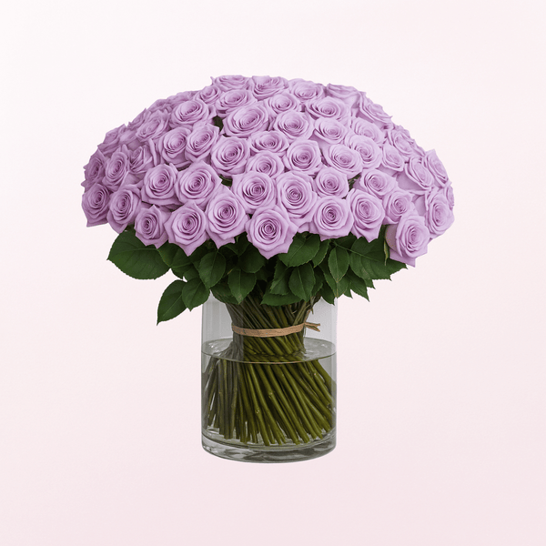 Spring as Lilac Roses Fresh Flower Arrangement on a Glass Vase