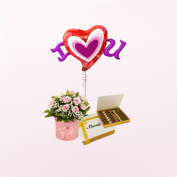 Pink Rose Love I (Heart) You Radiants Heart Red Choco Combo - 3 in 1