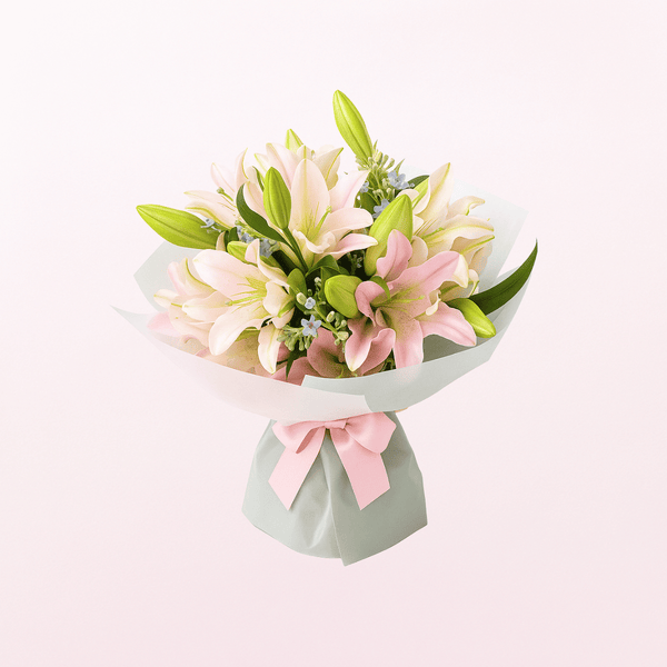 Fresh Lily Flower Bouquet | 6 Pink Lily Stems for Gift or Home Decoration | Elegant Floral Arrangement