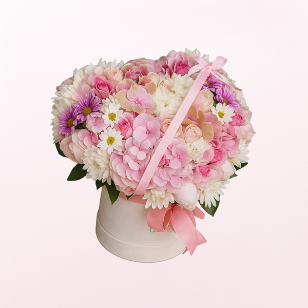 Girly Mixed Flowers Heart Box Fresh Flower Arrangement