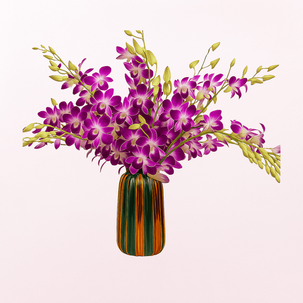 Purple Violet Classic  Orchid on a Glass Vase