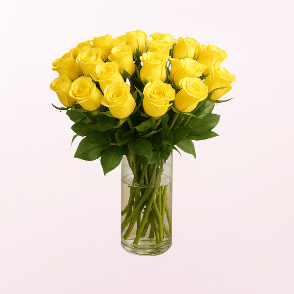 Yellow Sunshine Beauty Roses on a GlassVase
